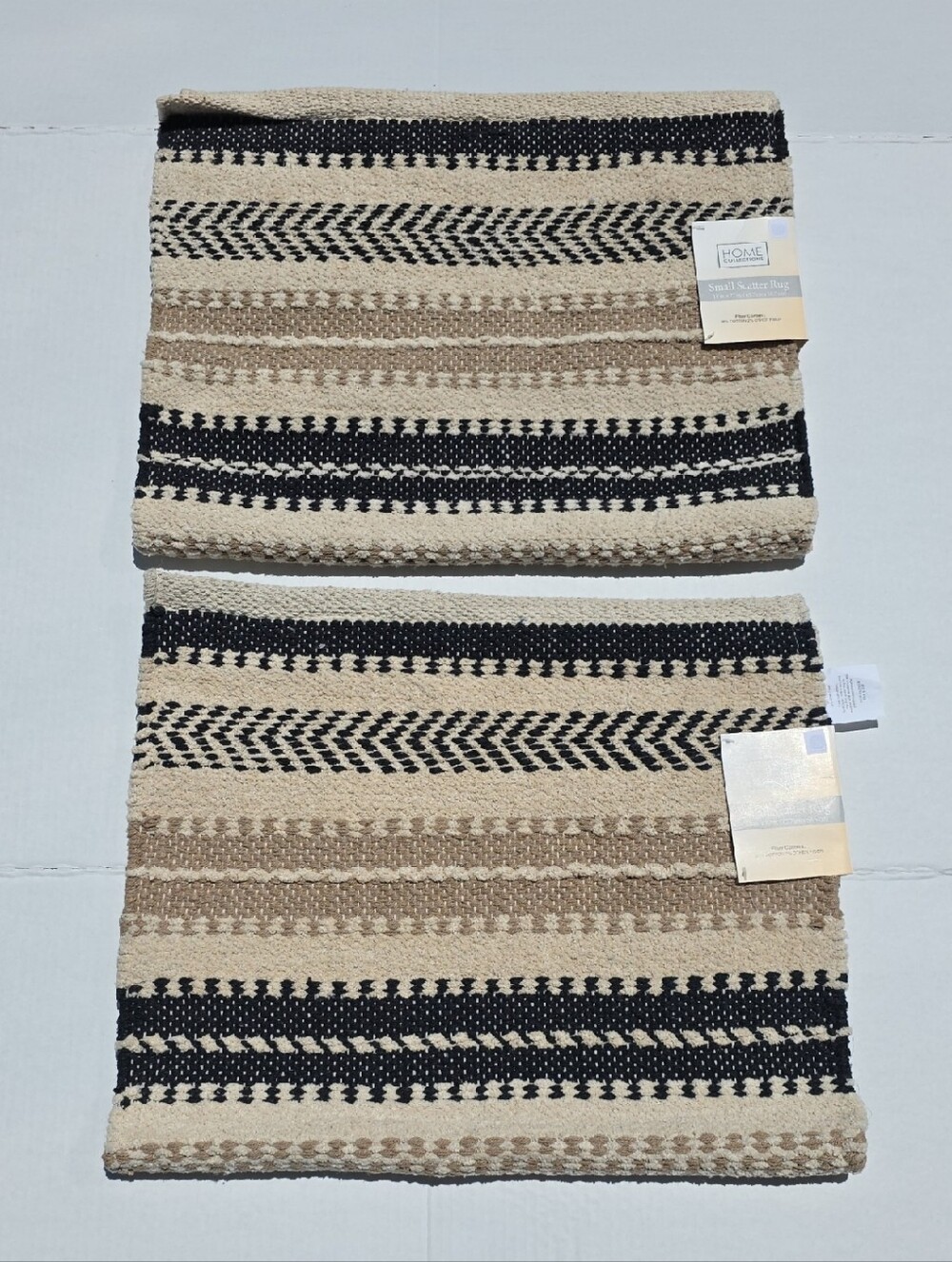 Home Collection Neutral Striped Scatter Rug in Black and Cream- Set of 2